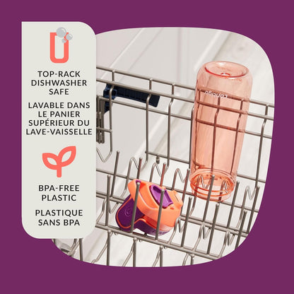 Contigo Kids Casey Water Bottle with Leak-Proof Lid, BPA-Free Plastic, Dishwasher Safe, Coral & Grape, 20 oz (591 mL)