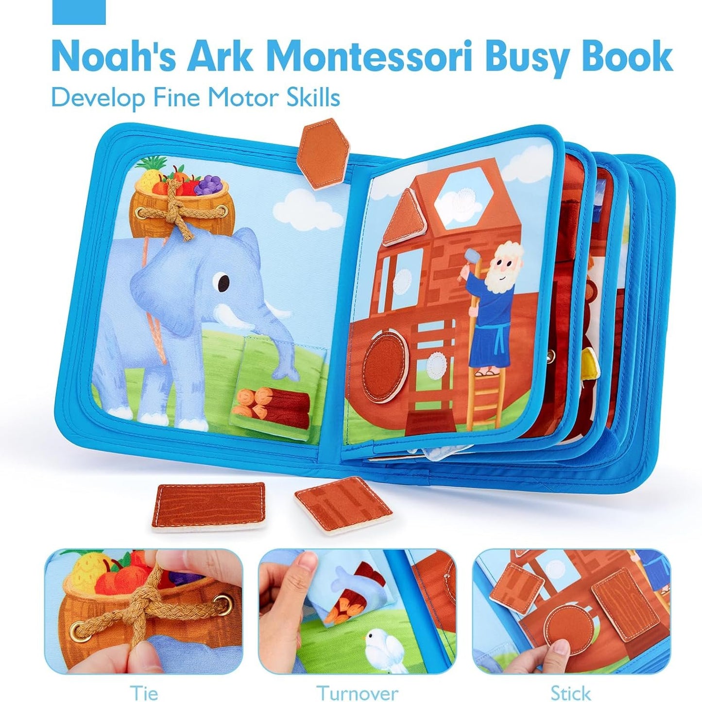hahaland Busy Book for Toddlers 1-3 - Noah's Ark Montessori Toddler Busy Board - Quiet Book Educational Toddler Toys for 1 2 3 Year Old Boy Girls Gifts, Early Learning, Self-Exploration Travel Toys