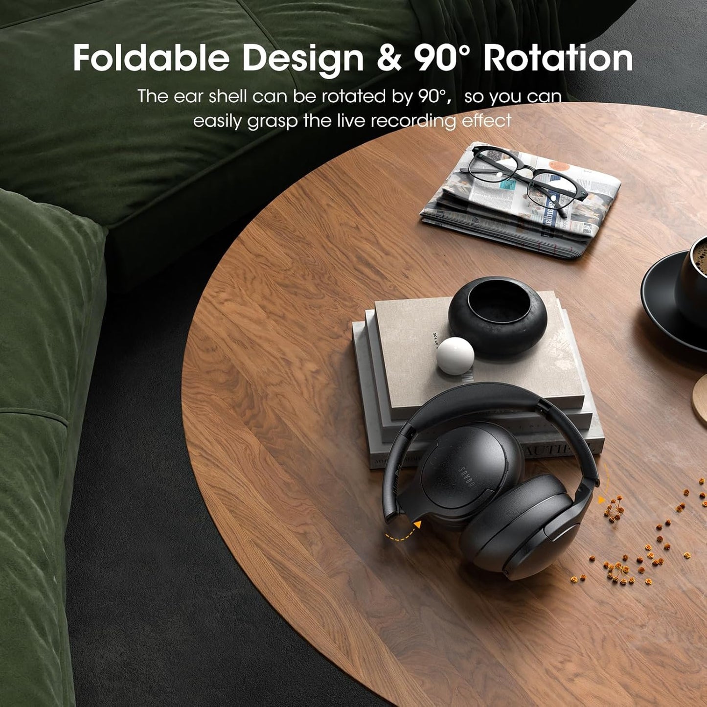 DOQAUS Wireless Headphones, 90H Playtime Bluetooth Headphone Over Ear with 3 EQ Modes, Built-in Mic, HiFi Stereo Sound, Deep Bass, Foldable Wireless Headset for iPhone/PC/Travel/Office (Black)