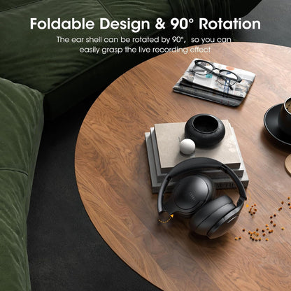 DOQAUS Wireless Headphones, 90H Playtime Bluetooth Headphone Over Ear with 3 EQ Modes, Built-in Mic, HiFi Stereo Sound, Deep Bass, Foldable Wireless Headset for iPhone/PC/Travel/Office (Black)