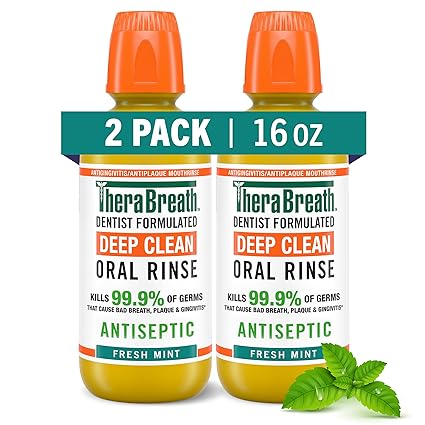 heraBreath Deep Clean Mouthwash, Antigingivitis, Antiseptic, Fresh Mint Flavor, Dentist Formulated, Alcohol Free, 16 fl oz (Pack of 2)