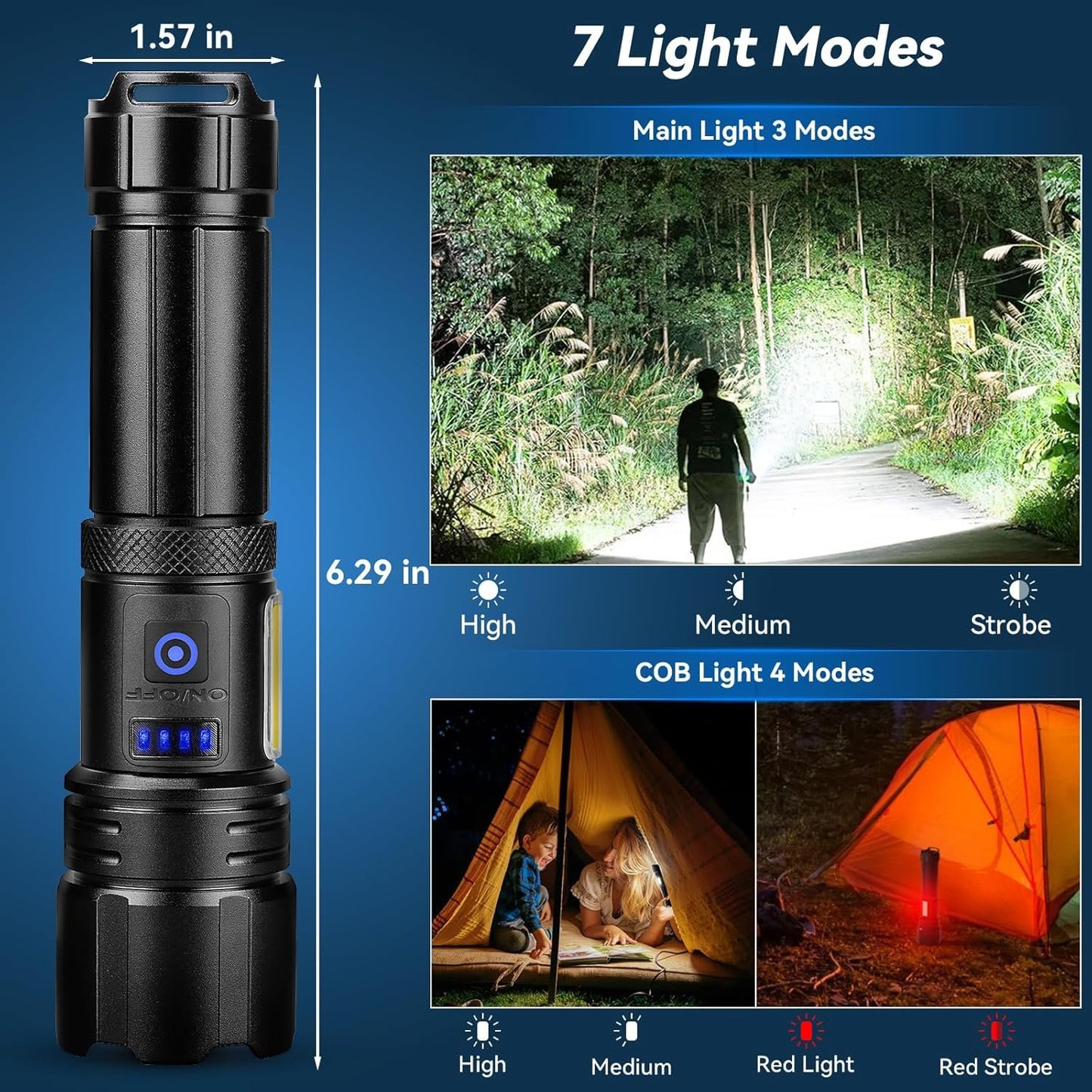 Sigoobal Rechargeable Flashlight, 2 Pack 900000 High Lumens Super Bright Flash Light, 7 Modes with COB Work Light, IPX6 Waterproof, Powerful Handheld LED Flashlights for Camping, Hiking