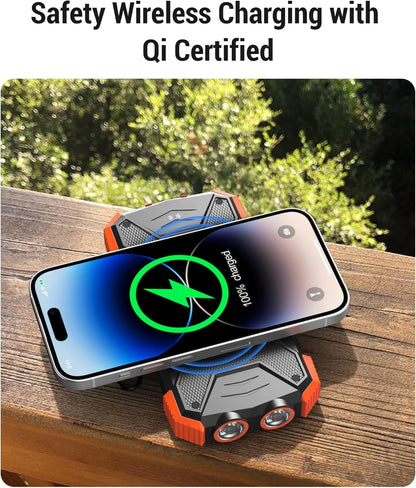 BLAVOR Solar Power Bank 10,000mAh, Portable Wireless Charger, 20W Fast Charging External Battery Pack with USB C for Cell Phones, Solar Panel Charger with Dual Flashlight and Compass