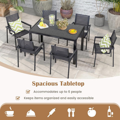 Tangkula Patio Wicker Dining Table for 6, 48 Inch Rectangular Table with Rattan Tabletop & Heavy-Duty Metal Frame, Outdoor Dining Table for Front Porch, Backyard