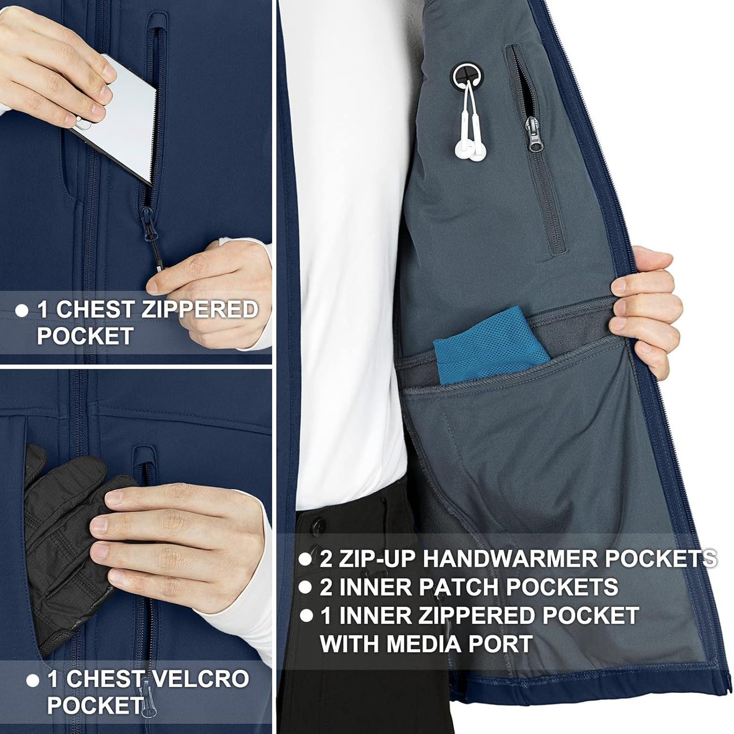 33,000ft Men's Lightweight Softshell Vest Fleece Lined Outerwear Gilet with 7 Pockets Zip Up Windproof Sleeveless Jacket Lightweight Outdoor Work Vest for Travel Golf Running Hiking