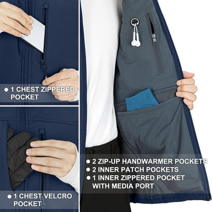 33,000ft Men's Lightweight Softshell Vest Fleece Lined Outerwear Gilet with 7 Pockets Zip Up Windproof Sleeveless Jacket Lightweight Outdoor Work Vest for Travel Golf Running Hiking