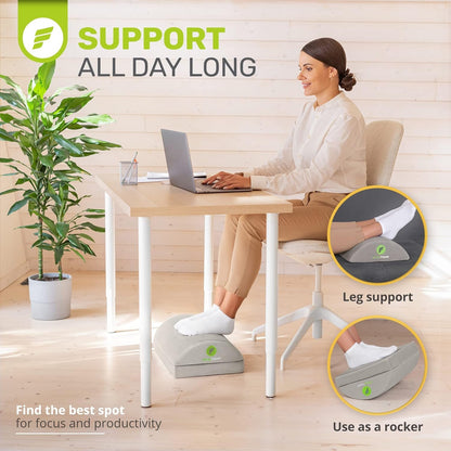 ErgoFoam Adjustable Ergonomic Foot Rest - Grey Metal Frame with Velvet Cover - Under Desk Foot Rest