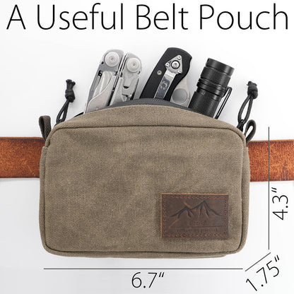 diodrio Belt Pouch for Men Women YKK Zippers EDC Pouch, Belt Bag Waist Pack for Hiking, Water Resistant, Waxed Canvas, Olive