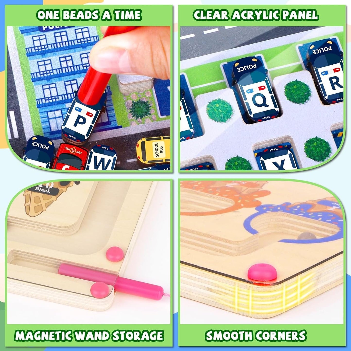 WakeInsa 2 in 1 Montessori Toys for Toddlers,Wooden Magnet Game,Sensory Travel Toddler Toys,Learning & Education Toys,Montessori Toddler Busy Board
