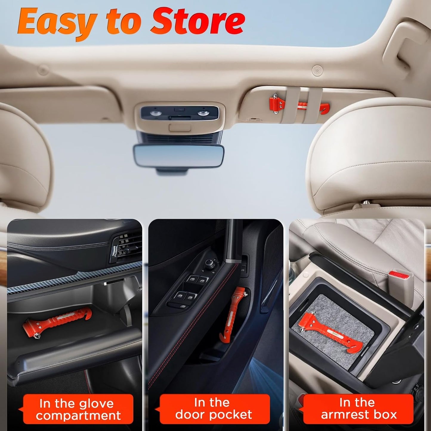 2 PCS High Carbon Steel Hard IPOW Car Safety Hammer Escape Tool with Antiskid Seatbelt Cutter, Life-Saving Emergency Glass/Window Punch Breaker Auto Rescue Disaster Hammer