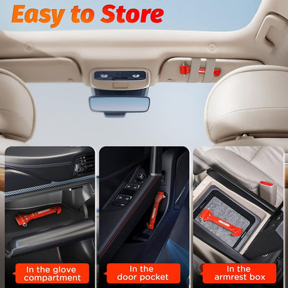 2 PCS High Carbon Steel Hard IPOW Car Safety Hammer Escape Tool with Antiskid Seatbelt Cutter, Life-Saving Emergency Glass/Window Punch Breaker Auto Rescue Disaster Hammer