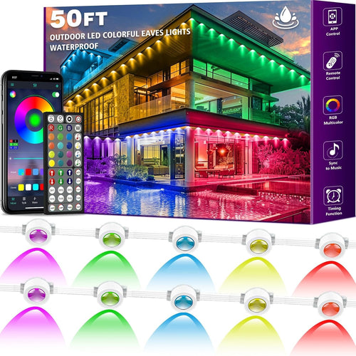 SINLEY Led Eave Light 50Ft/15M,Permanent Outdoor LightsControl with App/Remote,Flexible Led Rope Lights,Multiple Modes,IP67 Outdoor RGB Lights Waterproof,Music Sync Gaming Led Strip Lights