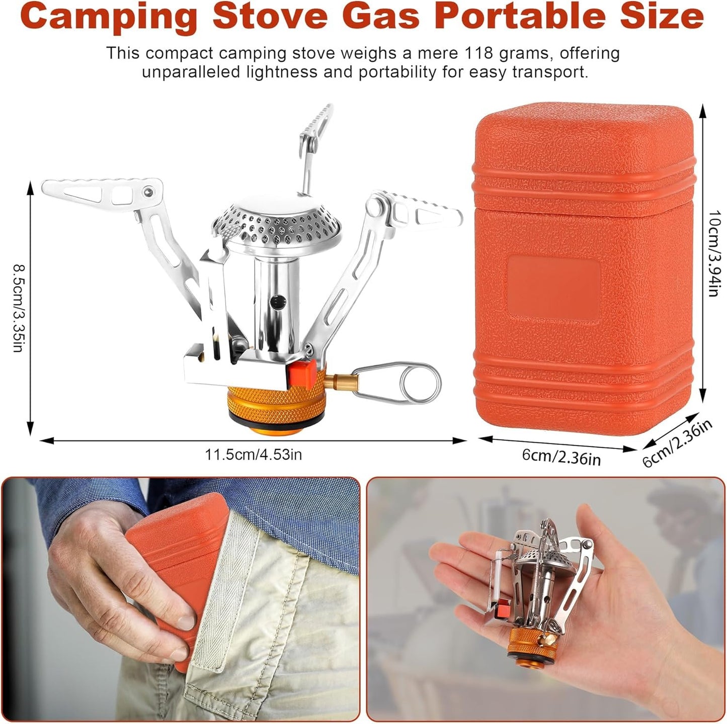 Camping Stove Portable, Windrpoof Camp Stove, Compact Gas Stove, Backpacking Stove with Carry Case, Propane Stove Camping Burner, Propane Burner, Lightweight Hiking Gear for Outdoor, Picnic, Travel