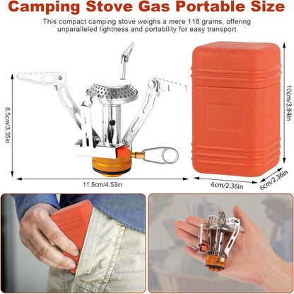 Camping Stove Portable, Windrpoof Camp Stove, Compact Gas Stove, Backpacking Stove with Carry Case, Propane Stove Camping Burner, Propane Burner, Lightweight Hiking Gear for Outdoor, Picnic, Travel