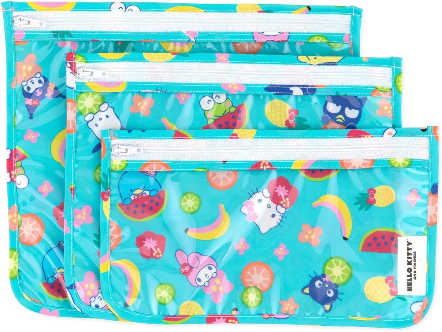 Bumkins Travel Bag, Toiletry, TSA Approved Pouch, Zip Bag, Quart Size Airline Compliant, Clear-Sided, Baby, Diaper Bag Organization, Makeup, Accessories, Packing, Set of 3 Sizes, Hello Kitty