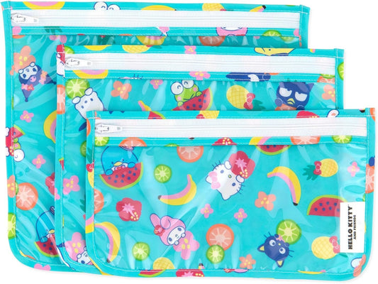 Bumkins Travel Bag, Toiletry, TSA Approved Pouch, Zip Bag, Quart Size Airline Compliant, Clear-Sided, Baby, Diaper Bag Organization, Makeup, Accessories, Packing, Set of 3 Sizes, Hello Kitty