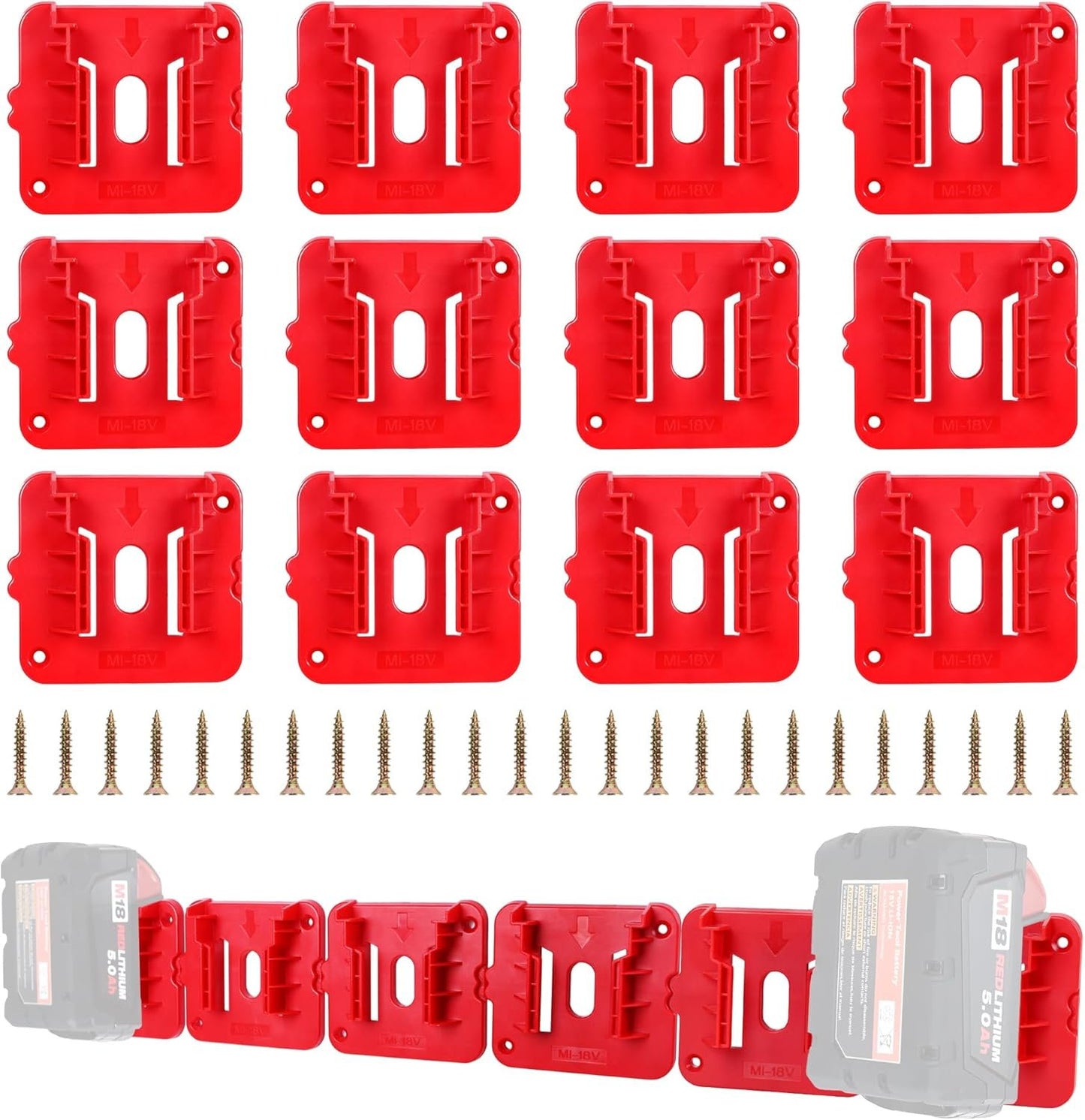 GIPFTYAG 12 Pack Battery Holder for Milwaukee M18 18V Battery Mounts Dock Holder Fit for M18 48-11-1815 48-11-1828 48-11-1850 48-11-1860 (w/24 Screws, No Battery)