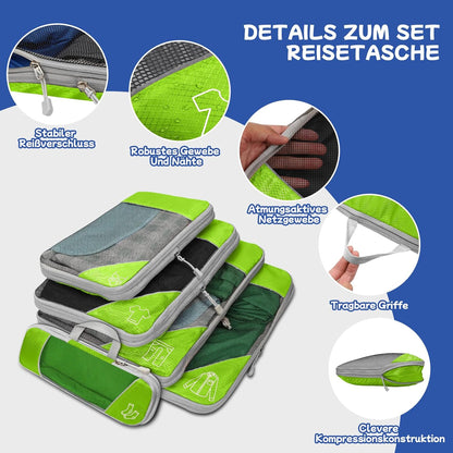 Pack of 5 Compressible Cubes for Travel, Compressible Cube for Luggage Organization, Ultralight, Storage Bag, Suitcase Organizer, Backpack and Suitcase (Green)
