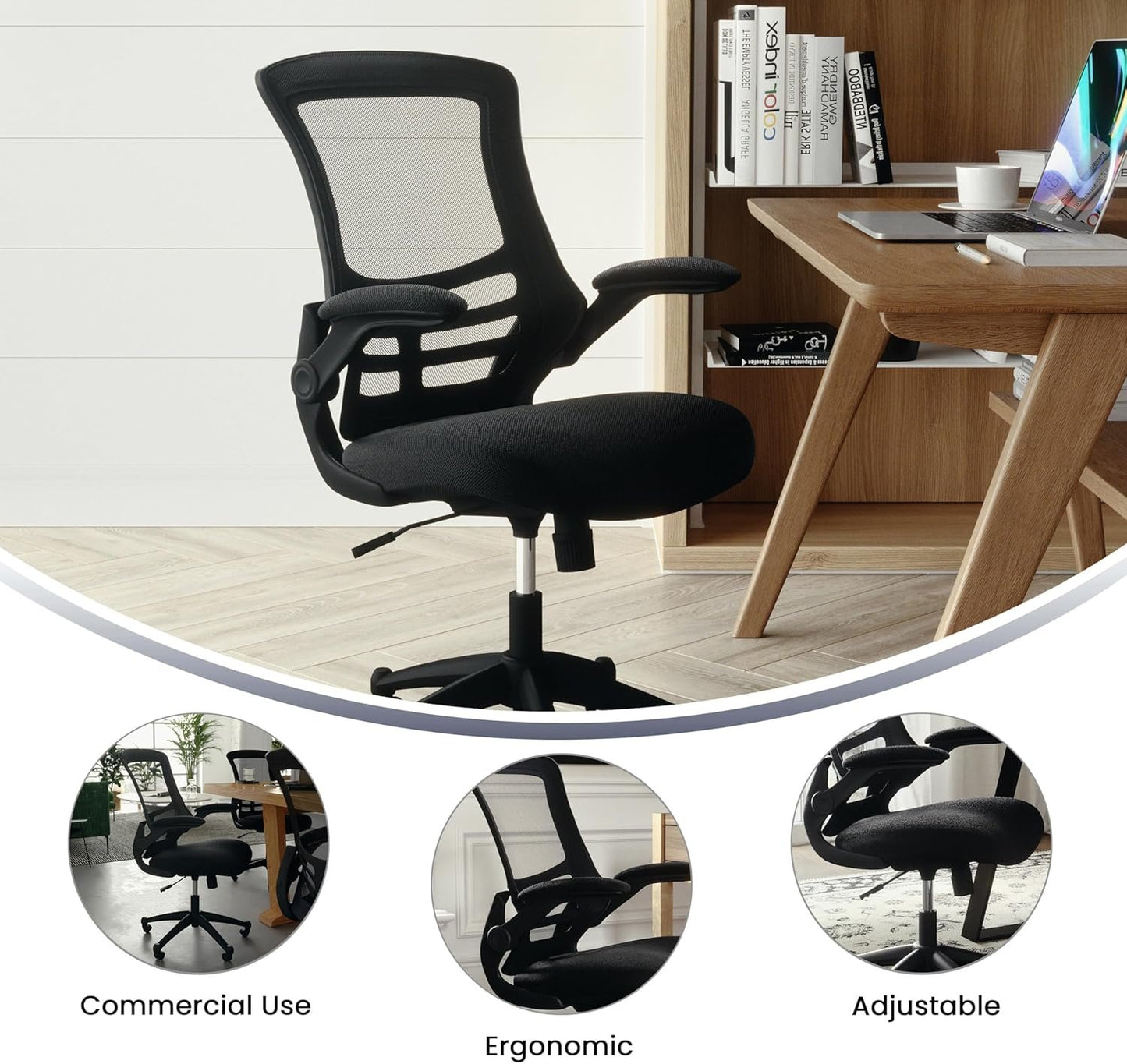 Flash Furniture Mid-Back Black Mesh Swivel Ergonomic Task Office Chair with Flip-Up Arms
