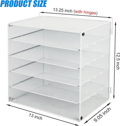 EASEPRES 5 Slot Mesh Desk Organizer Tray, File Paper Letter Folder Holder Desktop Paper Sorter Mail Organization Rack Storage Accessories, for Office Home School Classroom, White