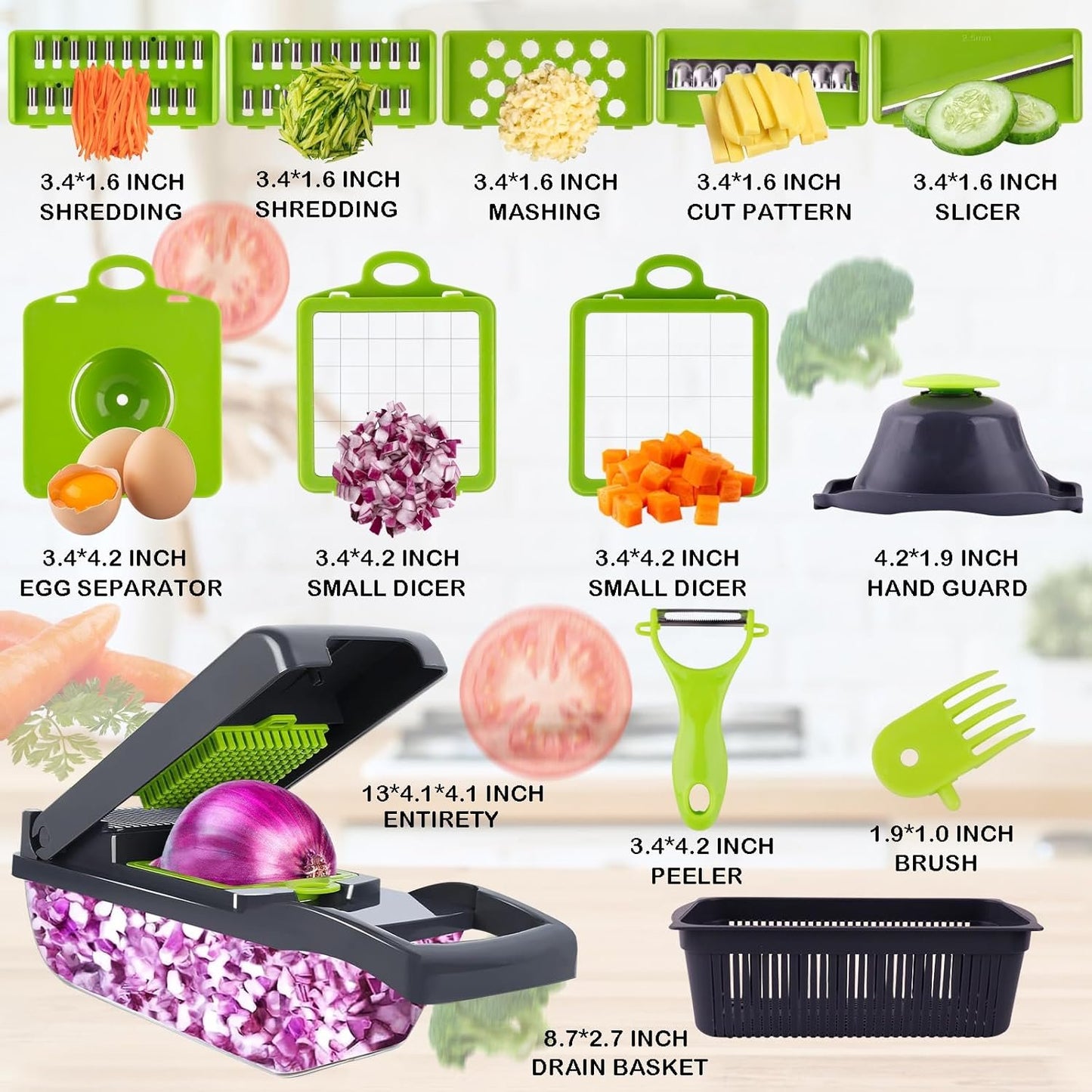 ZWLIYCHN Vegetable Chopper Cutter Mandoline Slicer Cheese Grate Onion Salad Veggie Chopper Dicer with Container Veggie Julienne Potato Cheese Grater Kitchen Tools Gadgets Hand Protector