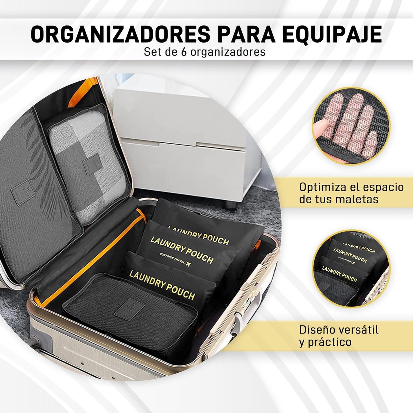 Travel Suitcase Organizer - Organized Bags - Clothing and Accessories Organized 6 Sets in 1 for Luggage - Packing Cubes - Waterproof - Black
