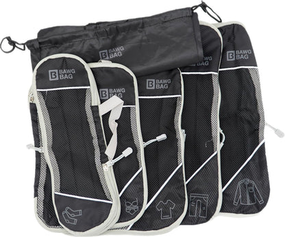 Travel packing cube set of 6 compression packing cubes, large lightweight nylon material upgrade your travel packing with BAWGBAGS Space-Saving, durable, and organized cubes. (Black)