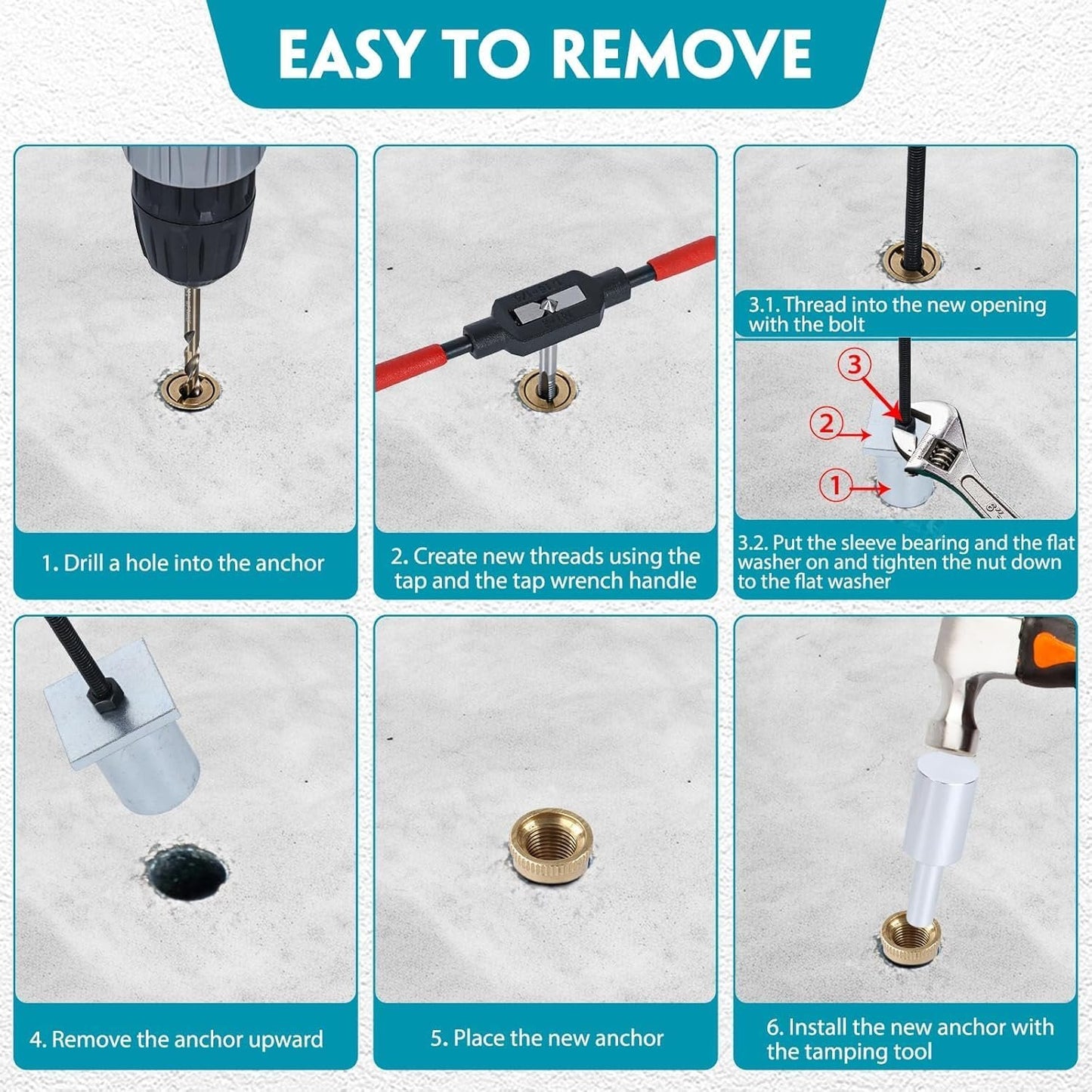 Zylorix One-Stop Pool Anchor Removal Tool Kit with 5 PCS Brass Pool Cover Anchors for Lock Inground Pool Cover, Anchor Replacement Tool Kit, Removal and Reinstall Anchors Tool Kit with Storage Box