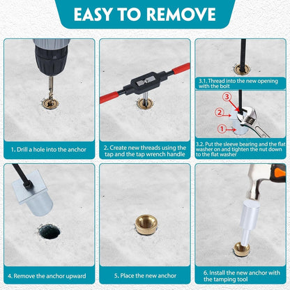 Zylorix One-Stop Pool Anchor Removal Tool Kit with 5 PCS Brass Pool Cover Anchors for Lock Inground Pool Cover, Anchor Replacement Tool Kit, Removal and Reinstall Anchors Tool Kit with Storage Box