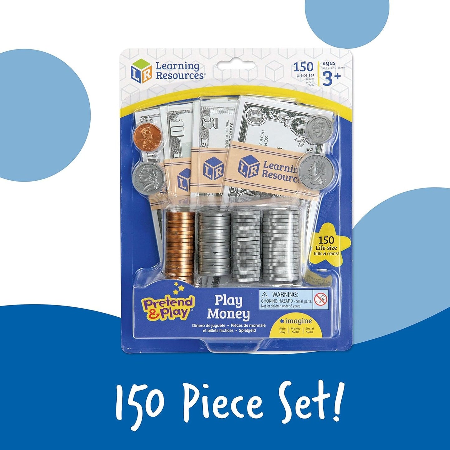 Learning Resources Pretend Play Money - 150 Pieces, Ages 3+ Play Money for Kids, Pretend Money for Kids, Play Money Set, Money and Banking Play Toys, Toddler Learning Toys