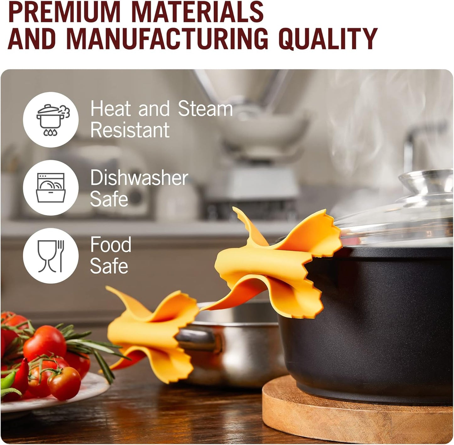 Monkey Business Silicone Kitchen Tools in Gift Box/ 4 Big Pasta Shaped Kitchen Gadgets/Farfalloni Pot Grips, Ravioli Spoon Rest, Conchiglie Lemon Squeezer and Penne Pan Grip/Pasta Grande No. 4