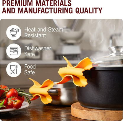 Monkey Business Silicone Kitchen Tools in Gift Box/ 4 Big Pasta Shaped Kitchen Gadgets/Farfalloni Pot Grips, Ravioli Spoon Rest, Conchiglie Lemon Squeezer and Penne Pan Grip/Pasta Grande No. 4