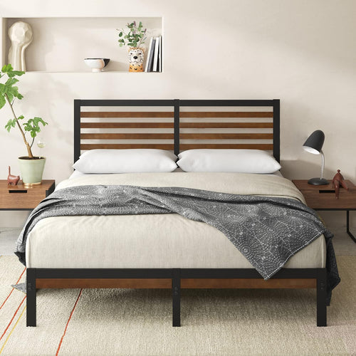 Zinus Kai Bamboo and Metal Bed Frame Hybrid Platform Base with Footboard - King
