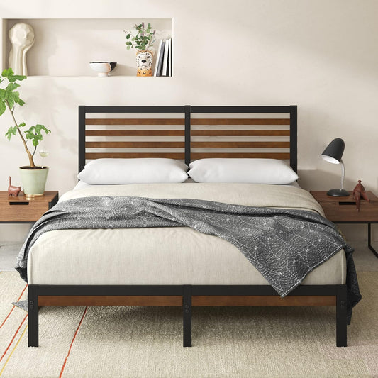 Zinus Kai Bamboo and Metal Bed Frame Hybrid Platform Base with Footboard - King