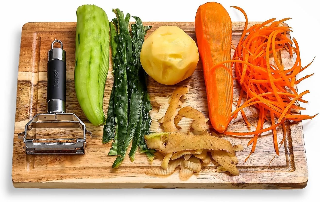 Deiss PRO Swivel Vegetable Peeler - Sharp Stainless Steel Peeler with Easy Non-Slip Hand Grip, Potato Peelers for Kitchen, Fruit, Carrot, Apple, Veggie, Kiwi, Durable, Dishwasher Safe (Silver Wide)