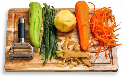 Deiss PRO Swivel Vegetable Peeler - Sharp Stainless Steel Peeler with Easy Non-Slip Hand Grip, Potato Peelers for Kitchen, Fruit, Carrot, Apple, Veggie, Kiwi, Durable, Dishwasher Safe (Silver Wide)