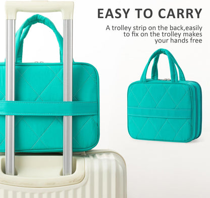 HBlife Travel Toiletry Bag with Jewelry Organizer for Women, Puffy Hanging Travel Bag for Toiletries with Trolley Belt, Waterproof Makeup Cosmetic Bag, Carry-on Travel Accessories Essentials(Teal, M)
