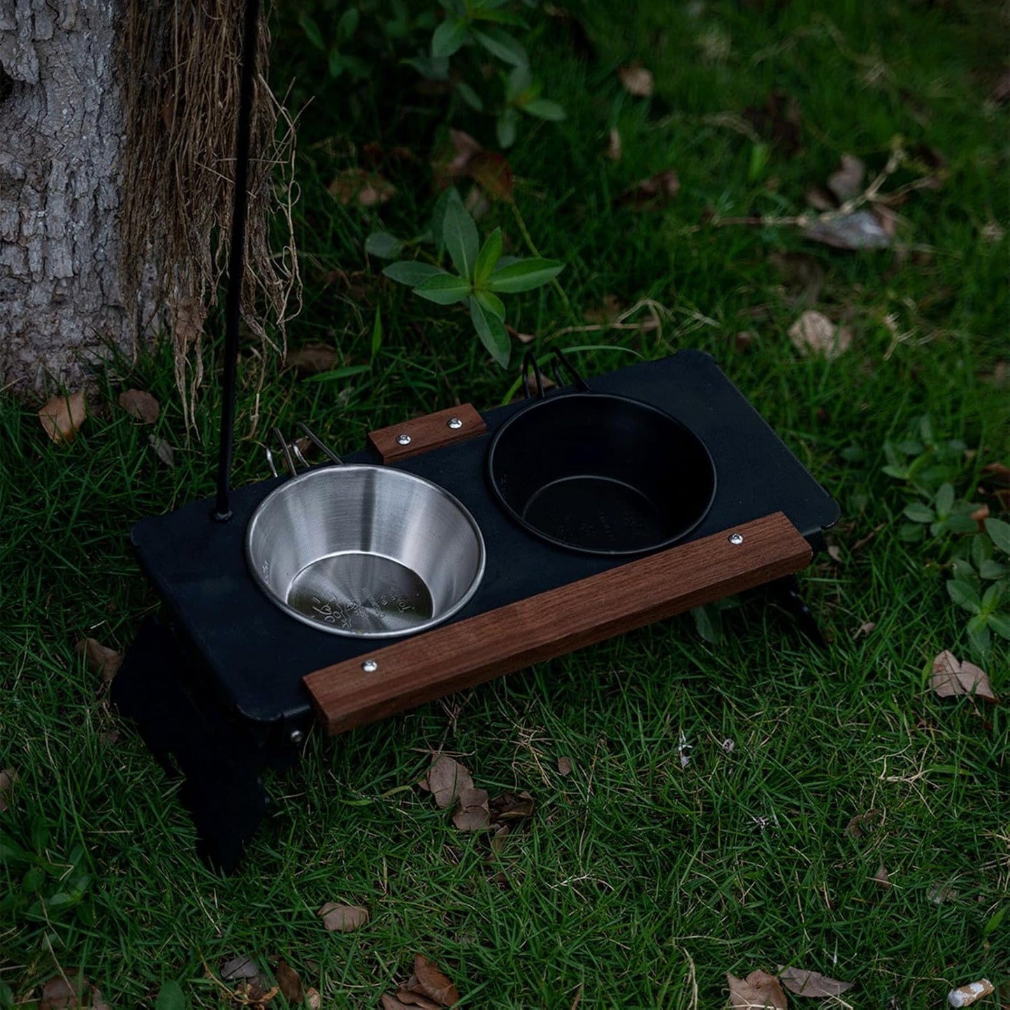 Raised Dog Bowl Stand | Multifunctional Metal Dog Bowl Stand with Lamp Rack,Cat Feeding Watering Supplies for Camping Car Show Mountaineering Outdoor Indoor