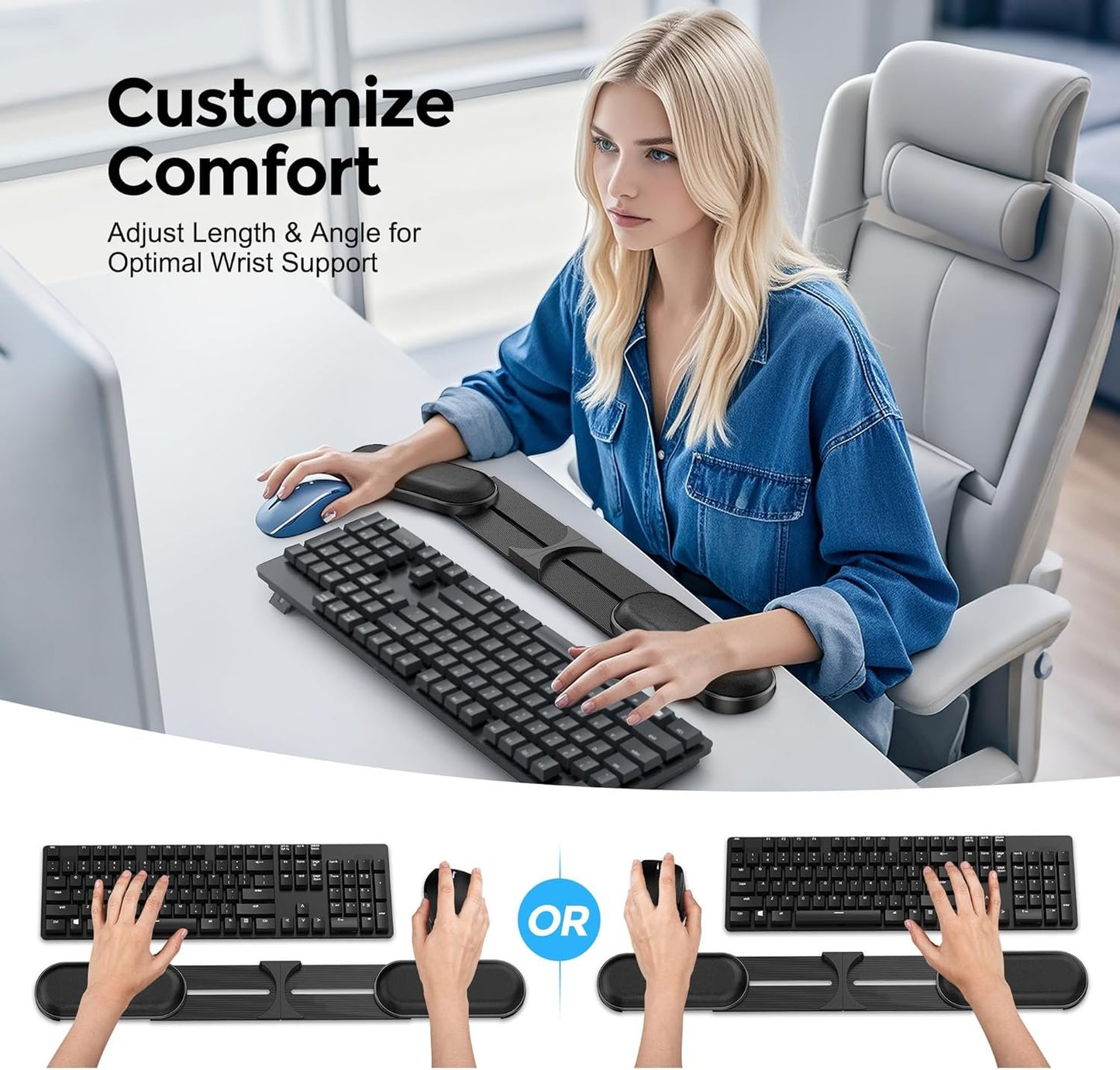 AboveTEK Keyboard Wrist Rest – Adjustable Angle & Length, Foldable Ergonomic Memory Foam Support for Computer, Laptop & Gaming – Non-Slip, Relieves Wrist & Elbow Pain for Typing & Mouse Use
