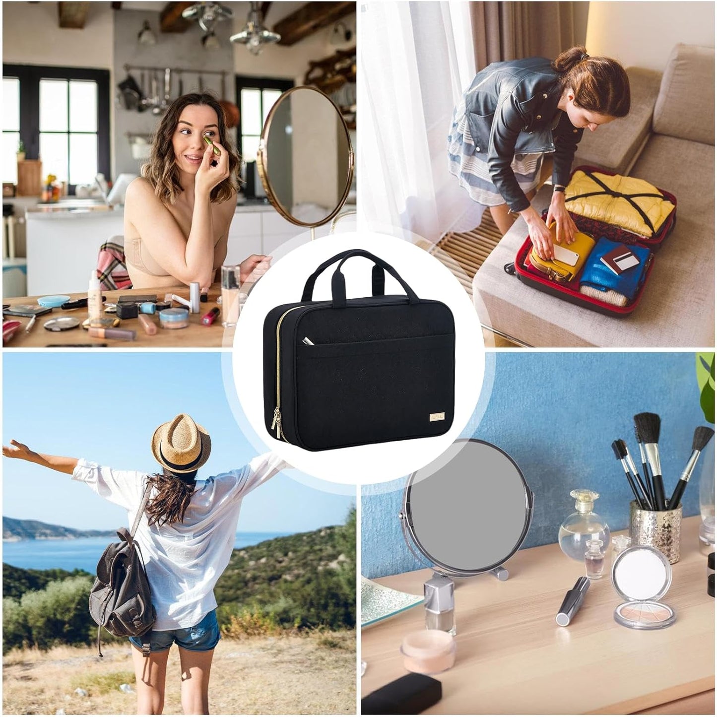 mivceklw Hanging Toiletry Bag, Travel Cosmetic Organizer, Waterproof Makeup Pouch, Large Capacity Storage, Foldable Design, Exquisitely Crafted, 12.6x9.06x4.33in