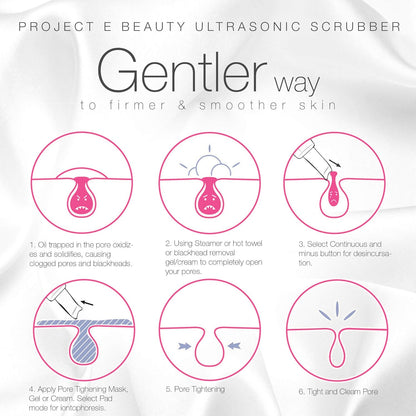 Wireless Ultrasonic Skin Care Scrubber by Project E Beauty | Skin Spatula | Gentle Exfoliation | Removes Blackheads | Deep Pore Cleansing | Dead Skin Remover | Smoother Complexion