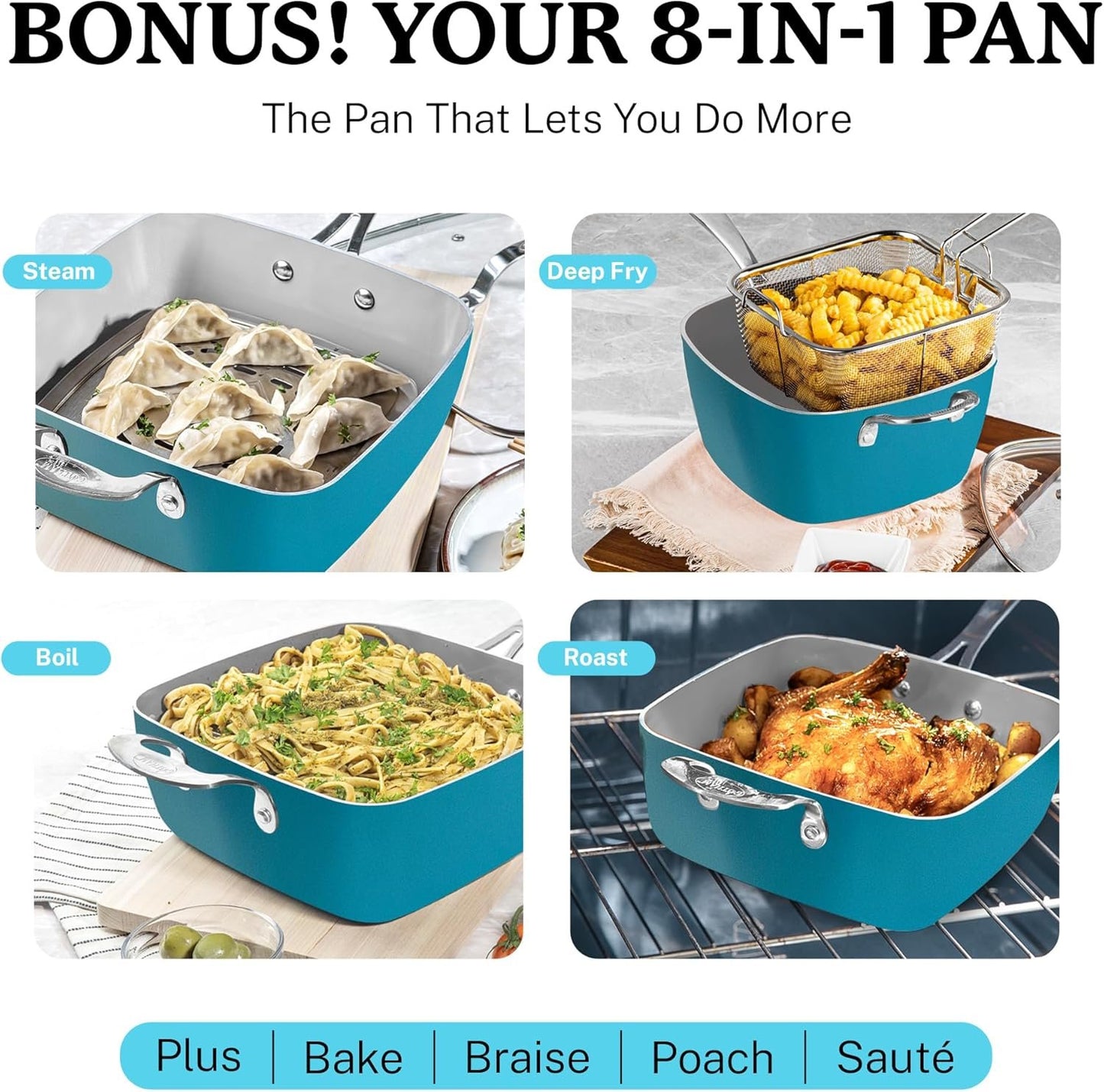 Gotham Steel Pots and Pans Set Nonstick, 20 Pc Non Stick Cookware Set, Long Lasting Nonstick Kitchen Set with Pan Set Pot Set Baking Set, Stay Cool Handles, Dishwasher Safe, 100% Toxin Free- Aqua Blue