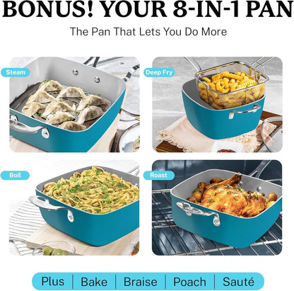 Gotham Steel Pots and Pans Set Nonstick, 20 Pc Non Stick Cookware Set, Long Lasting Nonstick Kitchen Set with Pan Set Pot Set Baking Set, Stay Cool Handles, Dishwasher Safe, 100% Toxin Free- Aqua Blue