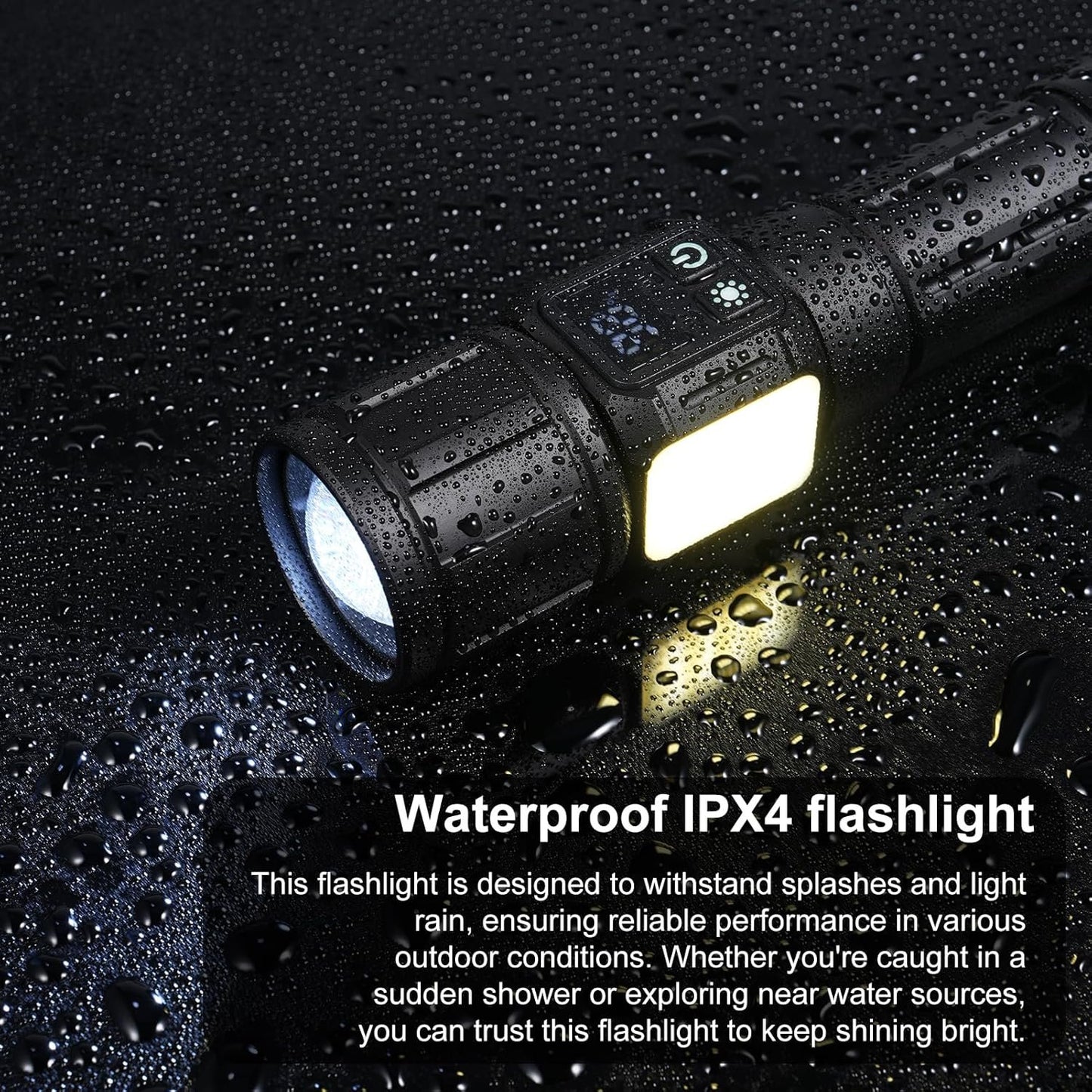 Flashlight Rechargeable, LED Flashlights Zoomable 9 Modes & COB Tactical Flashlight Built-in 5000MAH Battery, Strong Magnetic Base, IPX4 Waterproof, Flash Light for Camping Emergency Hiking