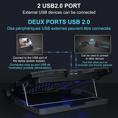 TopMate C5 Laptop Cooling Pad Gaming Notebook Cooler, Laptop Fan Cooling Stand Adjustable Height with 5 Quiet Fans Blue LED Light, Computer Chill Mat with LCD Controller, for 10-15.6 Inch Laptops