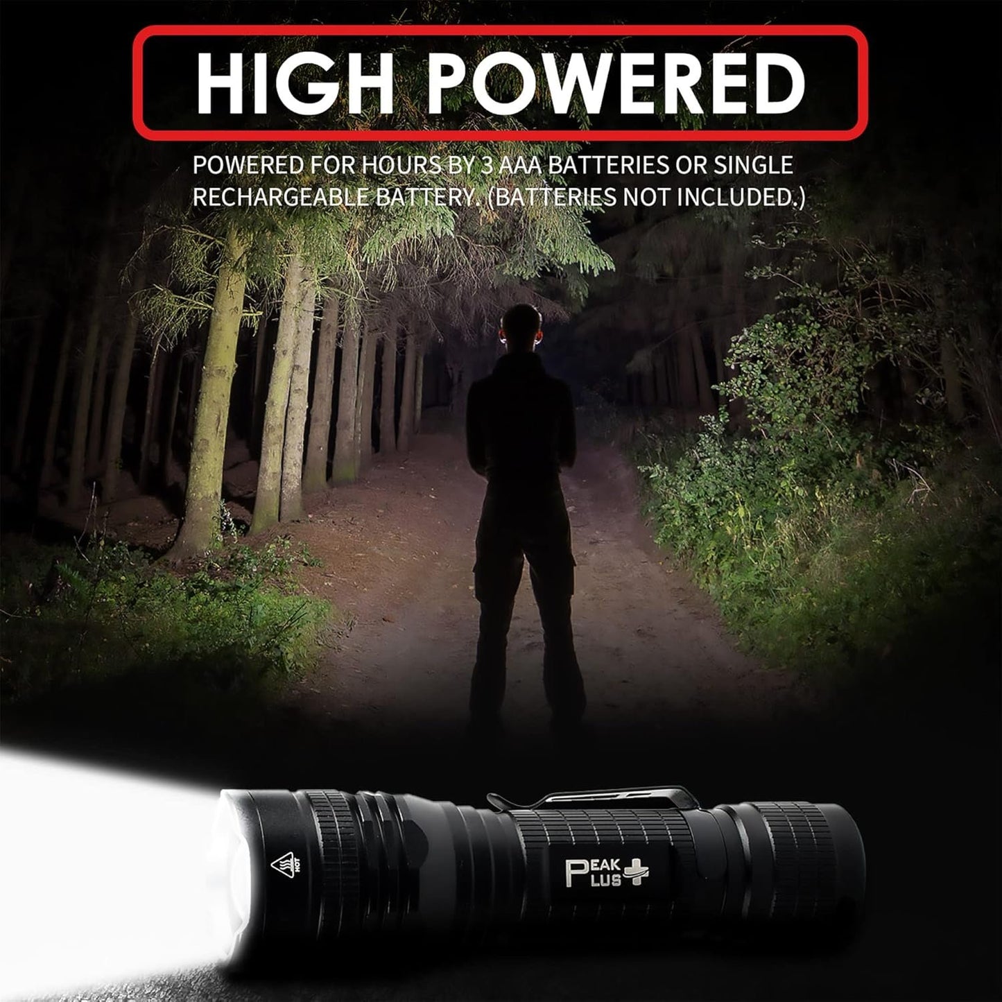PeakPlus LED Tactical Flashlight PTAC1000 [2 Pack] Single Mode, High Lumen, Zoomable, Water Resistant, Flash Light - Camping, Outdoor, Emergency, Everyday Flashlights with Clip