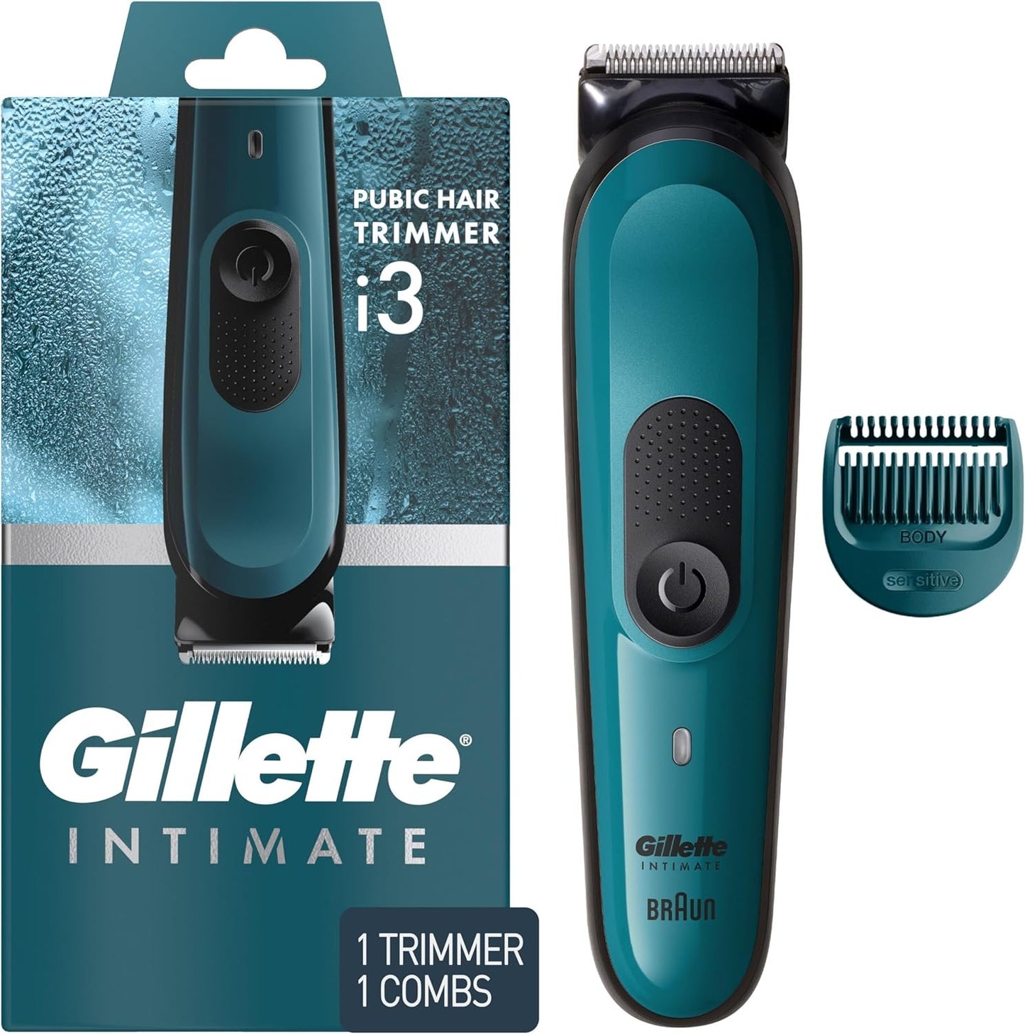 Gillette Intimate Men’s Pubic Hair Trimmer i3, SkinFirst Pubic Hair Trimmer For Men, Waterproof, Cordless For Wet/Dry Use, Shaver For Men, Lifetime Sharp Blades