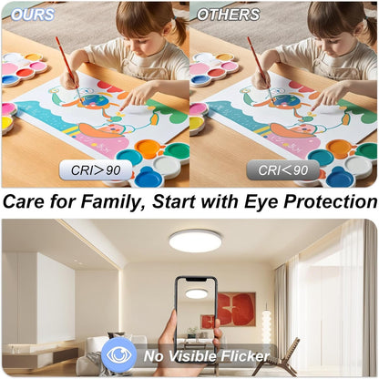 SILAMPDI Led Ceiling Light WiFi Tuya Control, 24W Smart Ceiling Light White, RGB Mode with Remote Control 16 Million Colors Timer & Memory 3000K-6500K Connect Alex Google Siri for Bedroom Living Room