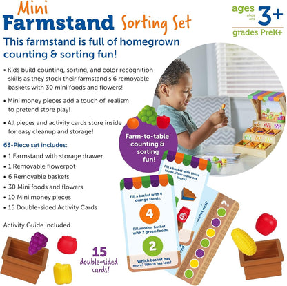 Learning Resources Mini Farmstand Sorting Set, Play Food Sets for Kids Kitchen, Grocery Store Pretend Play, Montessori Toys, Mini Food, Toddler Activities, Fine Motor Skills