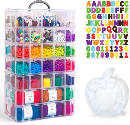 INSCRAFT 7 Layers Stackable Storage Container, 70 Adjustable Compartments (White) Perfect for Art Crafts, Jewelry Supplies, Mini Case & Letter Sticker Included